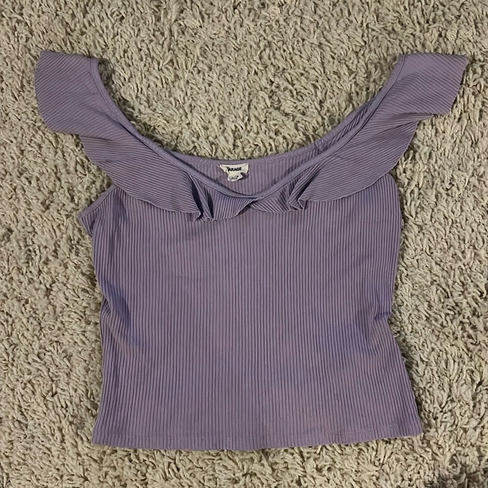 Garage Light Purple Scoop Neck Off the Shoulder Ribbed Tank‎